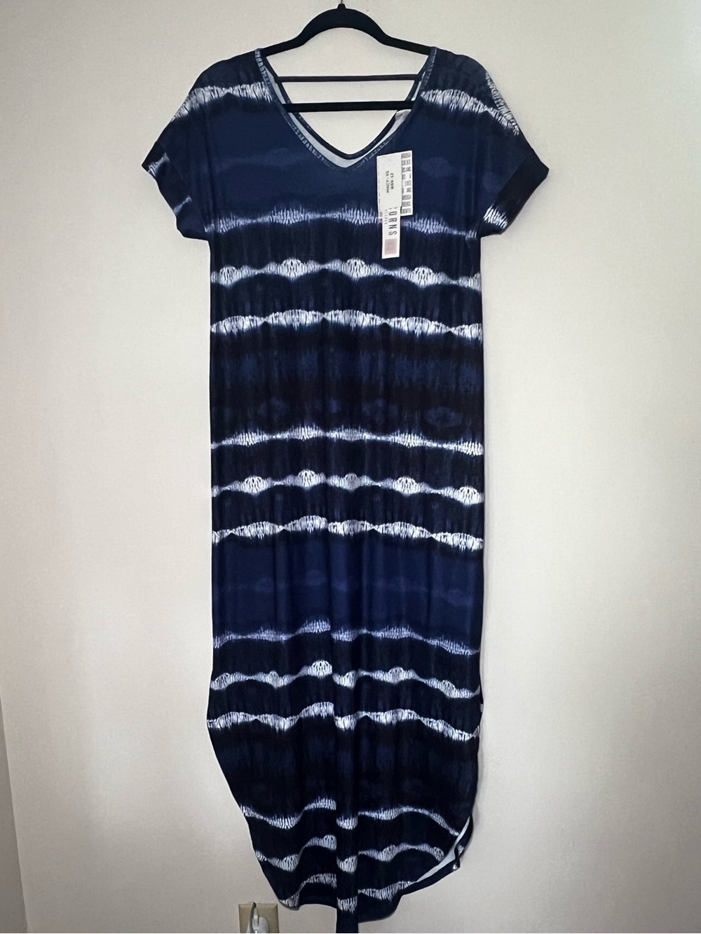 LuLaRoe Macy Navy and White Tie-Dye V-Neck Maxi Dress